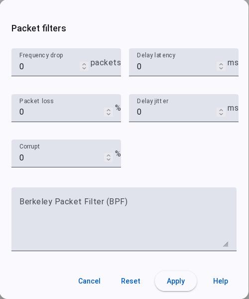 Packet filters 对话框